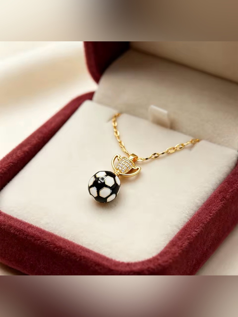 18K Gold Soccer Ball Trophy Enameled Micro Pave Diamond Inlay Pendant Necklace